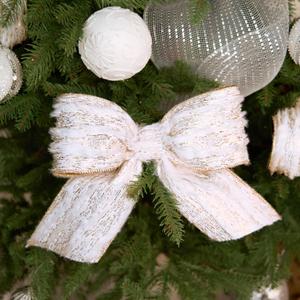 PAPER FAIR 4 Inch Christmas Wired Ribbon for Wreath Crafts, 4'' x 6 Yds (18 Feet), Extra Wide Xmas Wired Metallic Gold Birch Pattern Ivory Faux Fur Ribbon for Garland, Swags