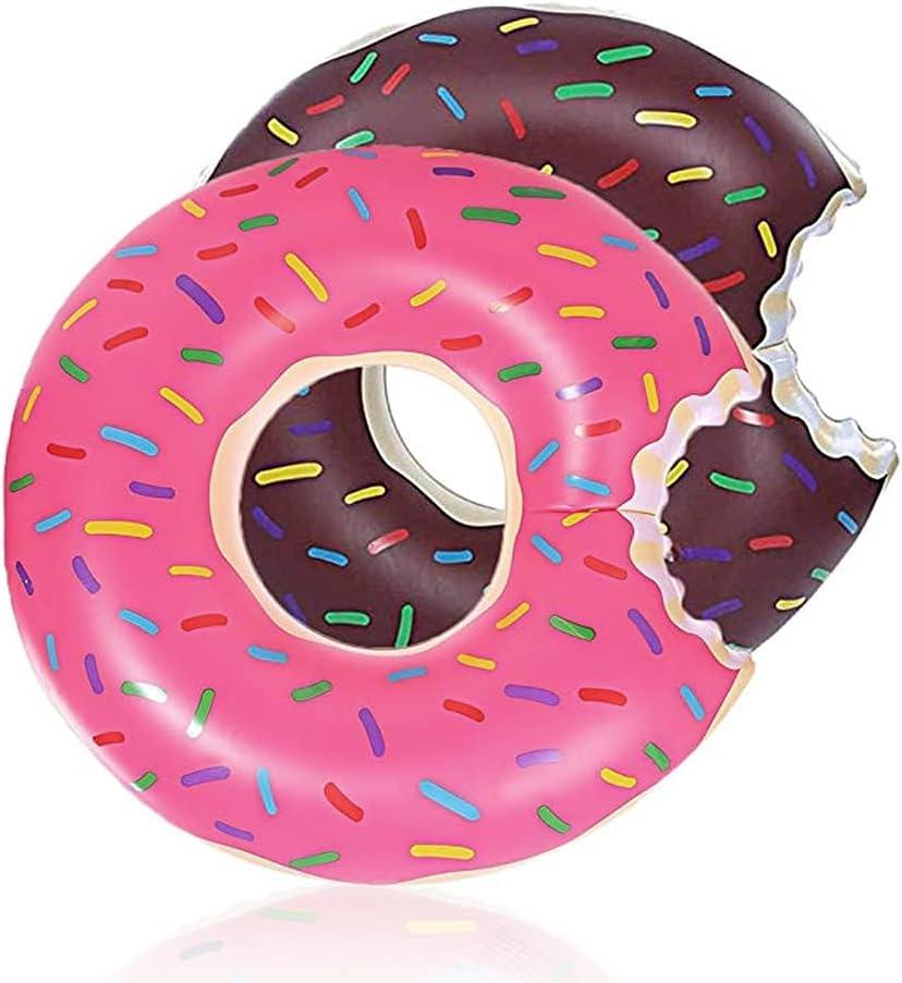 DMAR Donut Pool Float - Donut Tube & Ring for Beach & Pool (Set of 2 Pink & Brown 23.4in)