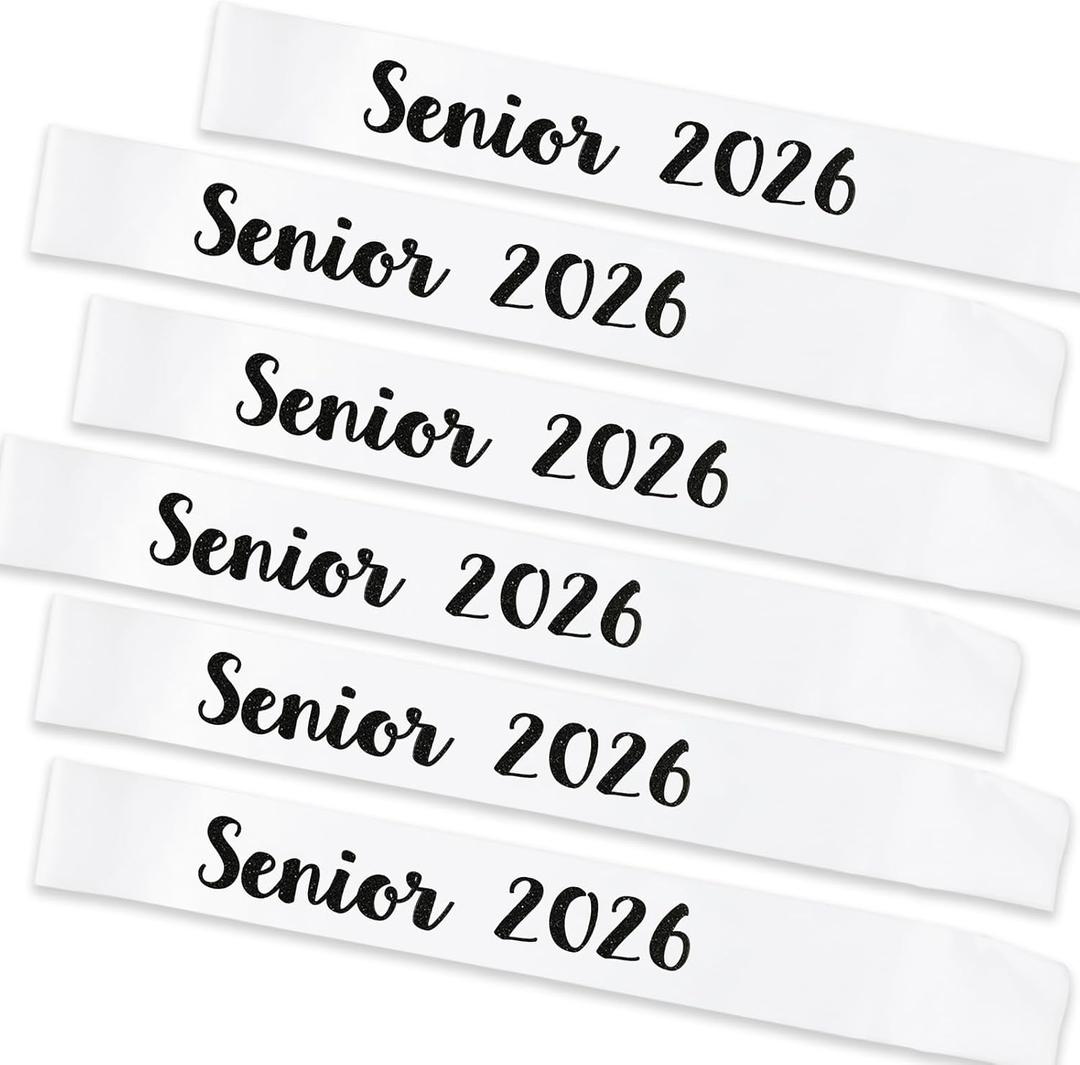 6PCS Senior 2026 Sash, Black Glitter White Finally Graduated 2026 Senior Sashes for Graduation Party Decorations Supplies
