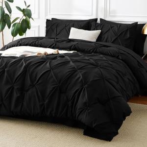CozyLux King Size Comforter Set Black, 7 Pieces Pintuck Bed in A Bag Black Comforter King Size, Pinch Pleat Bedding Set with All Season Comforter, Sheets, Pillowcases & Shams CozyLux King Size Comforter Set Black, 7 Pieces Pintuck Bed in A Bag Black Comforter King Size, Pinch Pleat Bedding Set with All Season Comforter, Sheets, Pillowcases & Shams