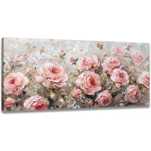 ChaudArt Flowers Pictures Wall Decor Rose Wall Art Pink Floral Canvas Textured Painting Abstract Prints Artwork Framed for Bathroom Living Room Bedroom Kitchen Office Home Decor