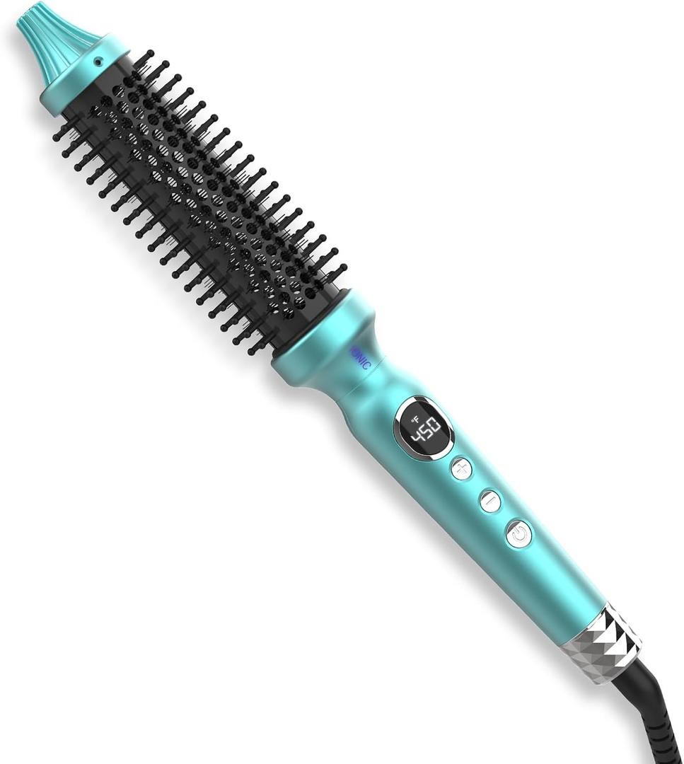 1 1/4 Inch Thermal Brush Negative Ion Heated Round Brush Dual Voltage 12 Temperature Settings Curling Hairbrush for Bangs Medium Shoulder Hair (1.25 Inch Barrel 1.85 Inch Bristles)