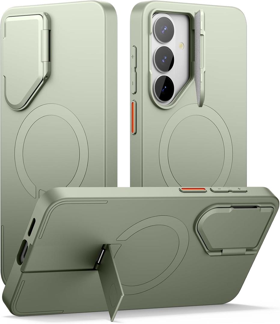 SURITCH for Samsung Galaxy S26 Phone Case, Magnetic Protective Cover with Camera Cover & Adjustable Metal Kickstand for Galaxy S26 -Sage Green