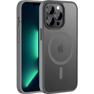 Hualele Magnetic for iPhone 13 Pro Case,Compatible with MagSafe, Military Grade Dropproof Translucent Matte Hard Back Soft Edge Slim Phone Case iPhone 13 Pro Grey