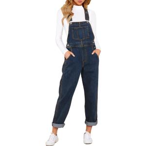 luvamia Women's Casual Stretch Adjustable Denim Bib Overalls Jeans Pants Jumpsuits (X-Large, B Blue Plunge)