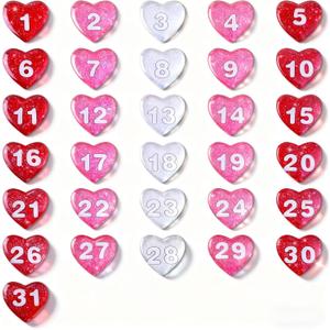 31 Pcs Valentines Heart Shaped Calendar Magnets Colorful Glass Magnets Numbers for Schedule Dry Erase Whiteboard, Magnetic Whiteboard, Refrigerator(Delicate)