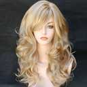 RightOn 22 Inches Blonde Mix Brown Wig Long Curly Mix Blonde Wig with Bangs Long Wavy Wig for Halloween Cosplay Costume Party