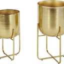 Deco 79 Metal Indoor Outdoor Planter Brushed Dome Large Planter Pot with Curved X-Shaped Bases, Set of 2 Planters 16", 13"H, Gold