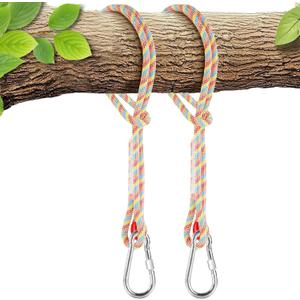 Tree Swing Ropes (Set of 2), 10FT, Tree Swing Straps Hanging Kit Holds 4400 lbs, Heavy Duty Carabiners for All Swings Hammock Playground Set Accessories (10FT (Rainbow)
