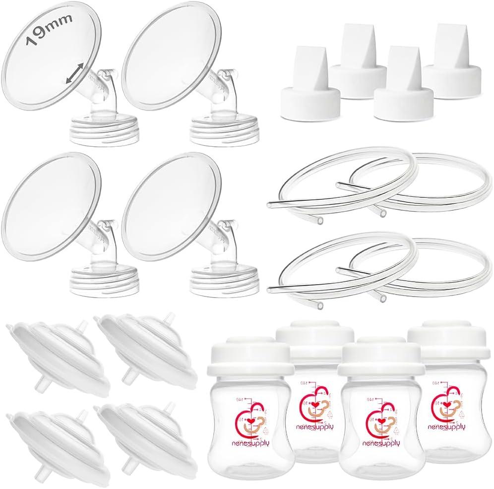 Nenesupply Pump Parts Compatible with Spectra S2 S1 9 Plus Breast Pump to Replace Spectra Pump Parts S2 Accessories Flange 19mm Duckbill Valve Tubing Bottles Backflow Protector (19mm - 4 Sets)