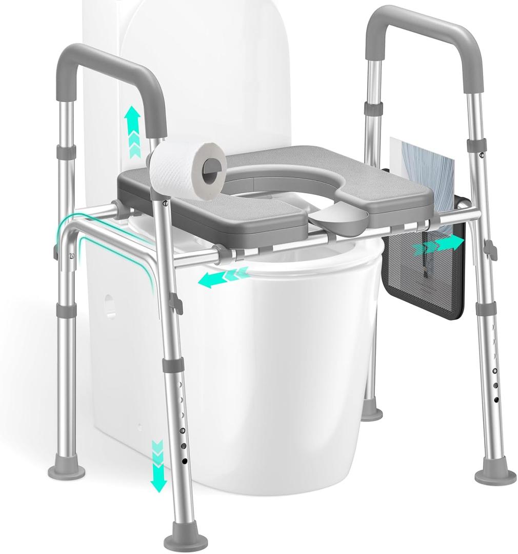 HOMEAL Raised Toilet Seat Riser with Handles for Seniors, 450LBS Heavy-Duty 3in1 Commode Chair for Disabled & Patients with Reinforced Frame & Protective Deflector, Built for Safety & Clean