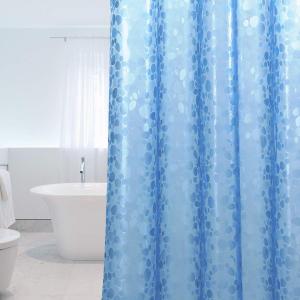 WELTRXE EVA 8G Shower Curtain Liner, 72x72 Inch 3D Blue Pebble Heavy Duty Waterproof Bathroom Shower Liner with Weighted Magnets Thick Clear Plastic Shower Curtains for Shower Stall, Bathtub, 12 Hooks