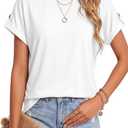 KIFOVEN Womens Summer Tops Short Sleeve Tunic T-Shirt Dressy Casual Blouse Side Split Round Neck Tee Shirts (White, S)