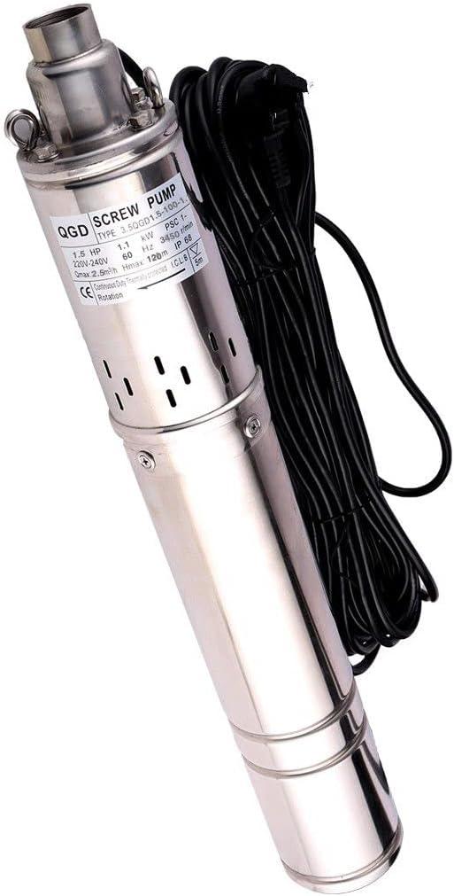 3.5" Deep Well Pump 1.5hp Screw Well Water Pump 220-240V/60Hz Max.Head 120M/394ft Flow 11GPM Rotary Vertical Centrifugal Well Pump for Home Garden Agricultural