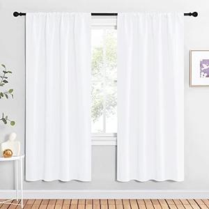 NICETOWN 50% Light Blocking Kitchen Curtains - Window Treatment Rod Pocket Curtains/Drapes for Bedroom (2 Panels, 42 by 72, White)