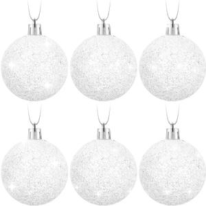 BBTO Glitter Christmas Balls Ornaments White Snowball Ornaments Set Mini Plastic Xmas Hanging Seasonal Decoration for Christmas Tree Winter Decor Party Wedding Supplies(24 Pcs,2.4 Inch)