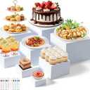 Nestable Buffet Risers - 8 Pcs White Acrylic Food Risers with Signs & Markers Sturdy Dessert Table Display Stands for Parties, Catering, Jewelry & Collectibles (Easy-Store Stackable Cubes: 10'',9'',8", 7", 6", 5", 4", 3")