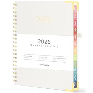 Forvencer 2026 Planner, Hardcover Calendar Planner Weekly and Monthly, Jan 2026 - Dec 2026, 8.5" x 11", Spiral Agenda Book with Tabs, Exquisite Daily Journal Organizer for Home School, Beige