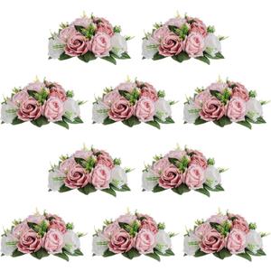 NUPTIO Flower Balls for Wedding Centerpieces - 10 Pcs 9.5 inch Diameter Fake Flower Ball Arrangement Bouquet Party Centerpieces for Tables - Dusty Rose Bouquet Centerpiece Flowers for Wedding Table