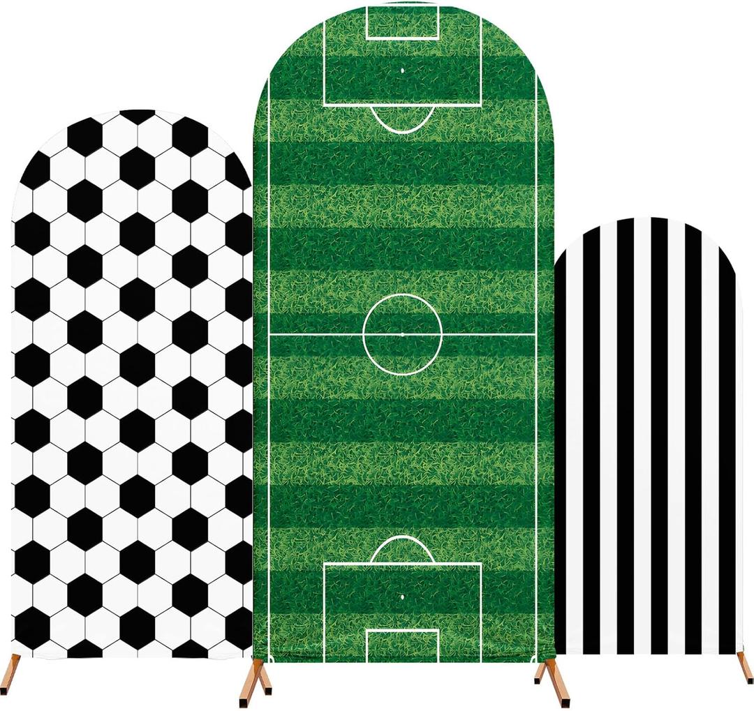 3 Pcs Soccer Arch Backdrop Stand Cover 4ft, 5ft, 6ft Spandex Fitted Sports Theme Birthday Arch Cover Photo Background Props for Birthday Party Decoration