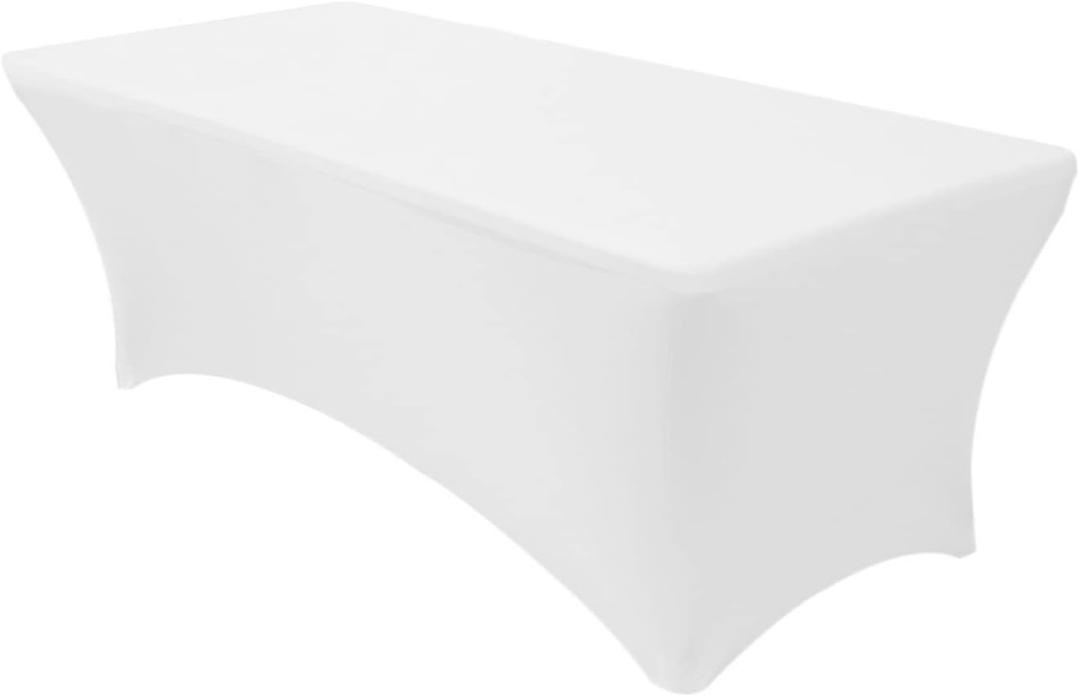 8 Ft White Stretch Tight Fit Spandex Rectangular Folding Tablecover for 30Wx96Lx30H Folding Patio Tables, Banquet,Party