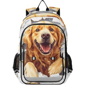 Grinning Golden Retriever Dog Backpack for Boys Girls Kids Elementary Middle School Bag Laptop Backpack Travel Rucksack (12.9 X 8.6 X 17.7 inch, A005)