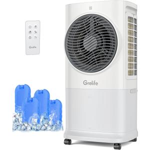 Grelife Portable Evaporative Air Cooler, 3-IN-1 Air Cooler Cooling Fan with Remote Control, 8H Timer, 4 Ice Packs, 6.5L Water Tank, 3 Modes, 3 Speeds, Personal Swamp Cooler for Bedroom/Office/Home