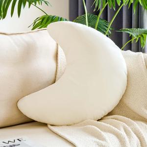 White Moon Pillow, 19.6" Cute Soft Velvet Half Moon Shape Plush Decorative Throw Pillows Cushions Room Decor for Couch Bedroom Living Room