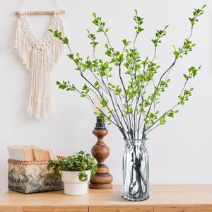 Riceshoot 6 Pcs 35.4 Inches Spring Green Artificial Leaves Branches Green Fake Plants with Stems Faux Leaf Shrub Bushes for Spring Home Indoor Centerpiece Vase Filler