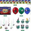 50 Pcs Party Decorations, Soccer Theme Party Supplies Includes Background Cloth, Banner, Hanging Swirls, Cupcake Toppers, Balloons for Sports Birthday Party, Soccer Decor