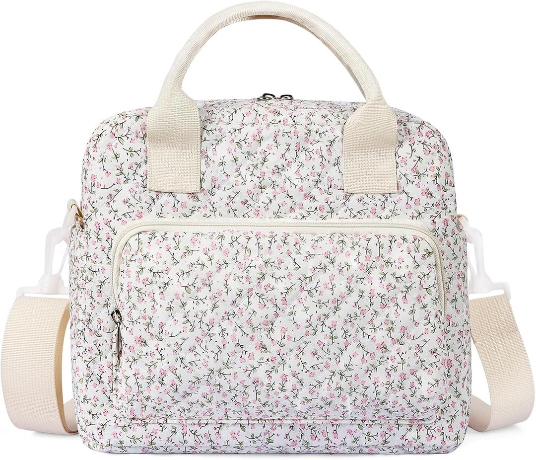 WOBAGMEN Quilted Lunch Box for Women, Insulated Lunch Bag for Adult,Cute Lunch Tote Bags for Work Picnic Travel (Pink Floral,M)