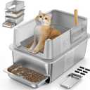 23.6x16x14'' Sifting Litter Box with Drawers, Stainless Steel Drawer Litter Box with 6'' Lid & Metal Scoop, XL Cat Litter Tray, Odor-Control & Saves Clean Time, Fits Most Cats