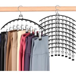Hendiy Legging Organizer for Closet, Rotatable Pants Hangers 10 Pack w/10 Clips Holds 100 Leggings, Leggings/Shorts/Jeans/Skirts/Pants Hangers w/Rubber Coated, Space Saving Hanging Closet Organizer (Black)