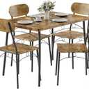VECELO Dining Table Set for 4, 5-Piece Kitchen Table with 4 Chairs, MDF Board Tabletop with Metal Frame for Small Space, Compact Dinette, Breakfast Nook, Brown