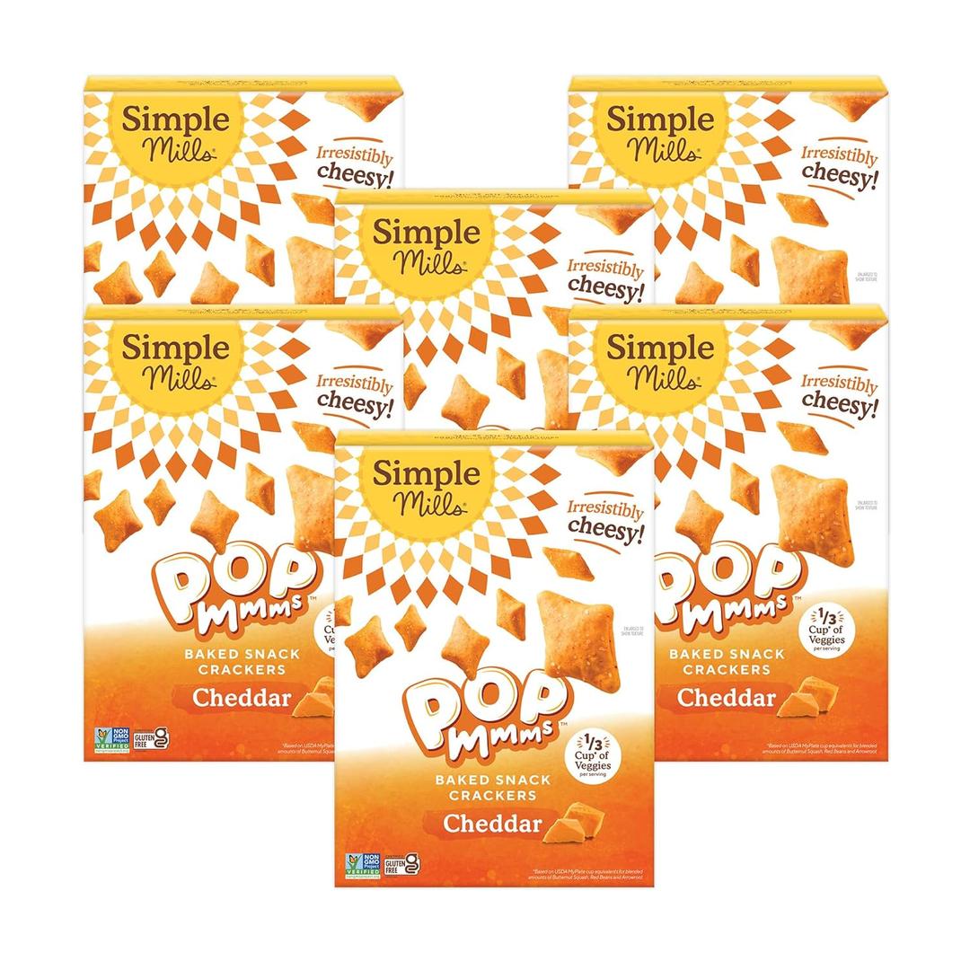 Simple Mills Pop Mmms Cheddar Veggie Flour Baked Snack Crackers, Gluten Free, 4 Ounce (Pack of 6) BB 5/3/26
