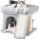 14in Cat Tree Tower with 20 * 16.5in Perch Bed and Washable Top for Large Adult Cats, Condo and Scratching Post for Indoor Kitten Pet, Light Gray