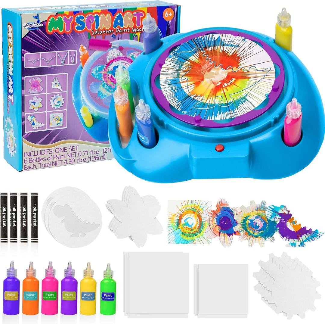 Wings Giant Spin Art Machine Variable Speed, Battery Operated Spinner - Paint Spinner with Splatter Guard, Washable Paint, Spin Art Kit, Art Design Card, Stem Toys, Kid Arts and Crafts, Girls Boys