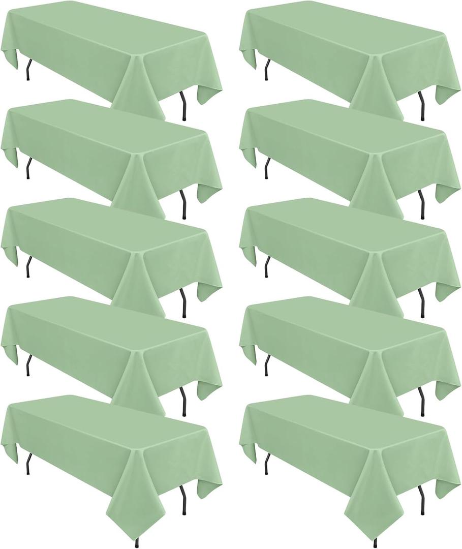 10 Pack Sage Green Rectangular Tablecloths, 60 x 126 Inch, Polyester, Wrinkle & Stain Resistant, Perfect for 8ft Tables, Wedding, Party, Banquet (10 Pack 60 x 126 Inch)
