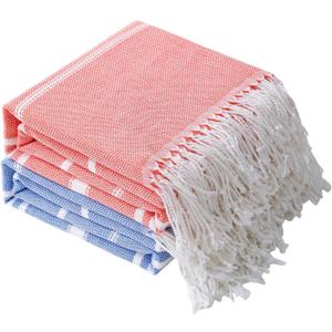 Genovega 2 Packs Oversized Cotton Turkish Beach Bath Towel Set 74"x38" Extra Large Sand Free Quick Dry Swim Camping Pool Clearance Towels Travel Blanket Adult Essentials Stripe Orange Deepblue, 74.00" x 38.00"