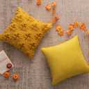 Decorative Farmhouse Fall Throw Pillow Covers 18x18 Set of 2, Mustard Maple Leaf Plush Embroidered Pillow Cases for Couch, Soft Fluffy Faux Fur Cushion Covers for Harvest Autumn Home Dcor (Mustard Yellow Stem)