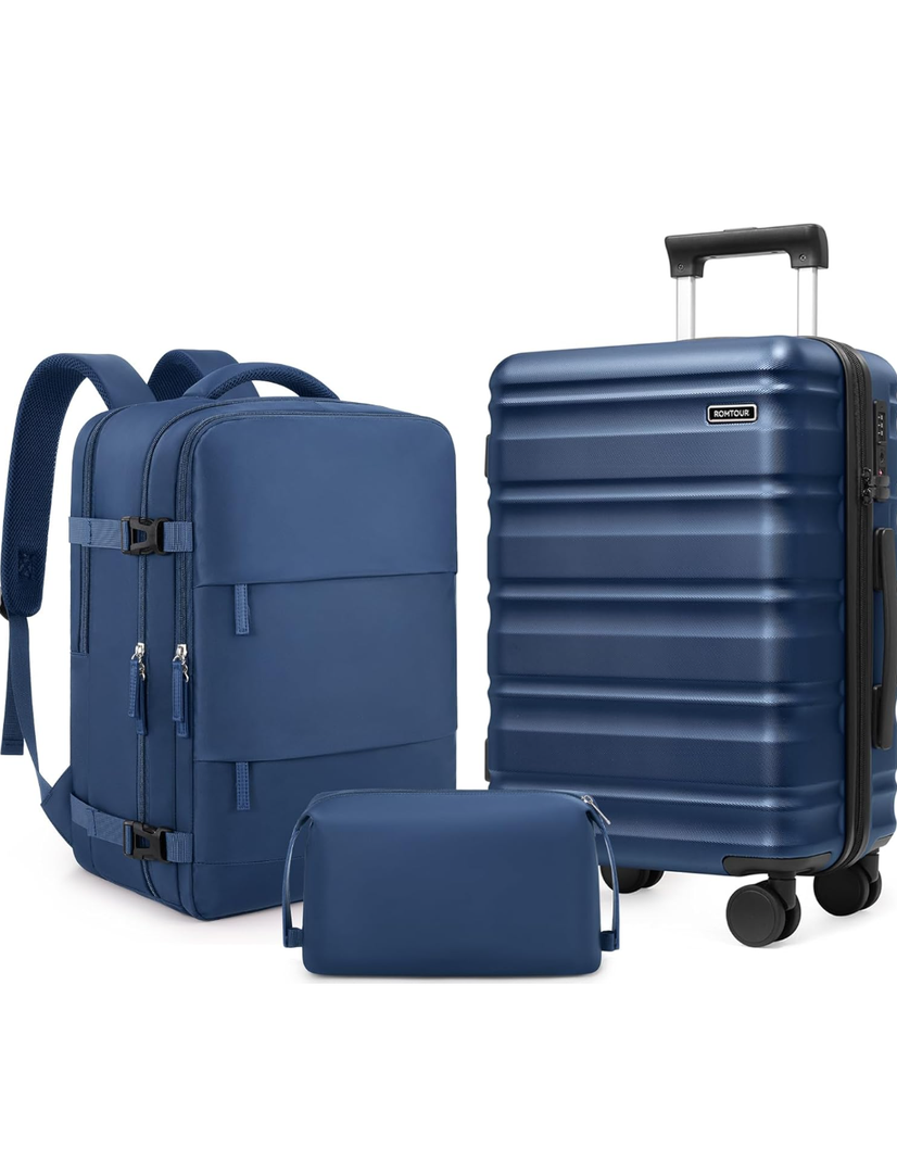 Suitcase Set 3 Piece, 20 IN Carry On Luggage with PC Hard Shell, TSA Lock Spinner Wheels Extension Handle Suitcase Set, Luggage With Fully Lined Interior