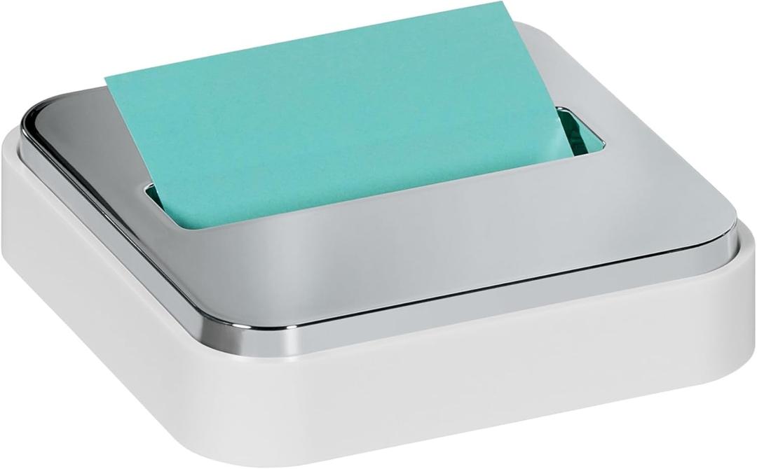 Post-it Notes Dispenser for 3" x 3" Pop-up Sticky Notes, White & Silver, Easy One Handed Dispensing