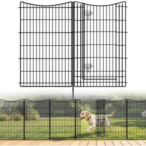 INJOPEXI Decorative Garden Fence 12 Panels 26ft(L)42in(H) Metal Garden Fences with 11 Panels + 1 Gate, Animal Barrier Rabbit Fence Rustproof Wire Temporary Dog Fencing Outdoor for Backyard Lawn
