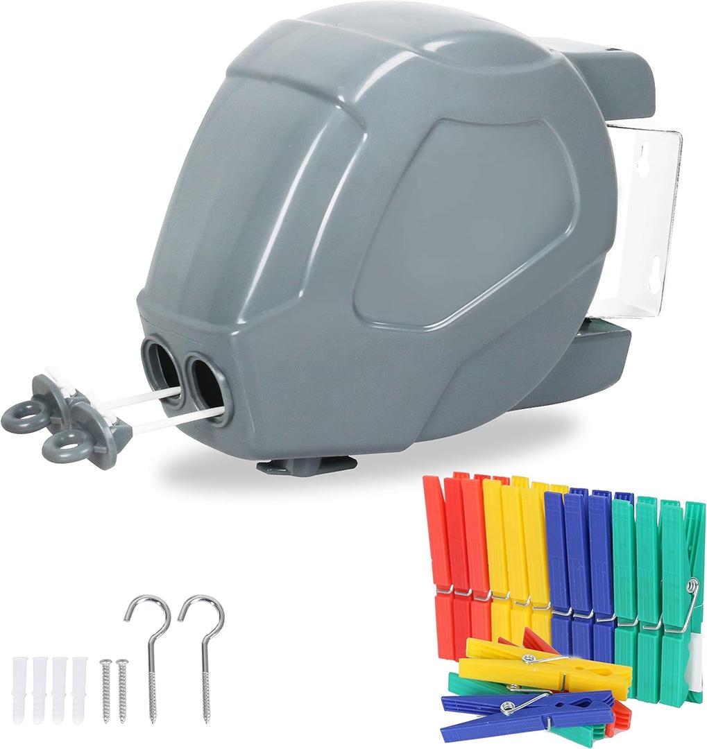 ZOES HOMEWARE Retractable Clothesline Heavy Duty Retracting Clothes Line Outdoor and Indoor with Durable ABS Shell and 2x49 Feet Extruded PVC Line,with Lock to Prevent Sagging