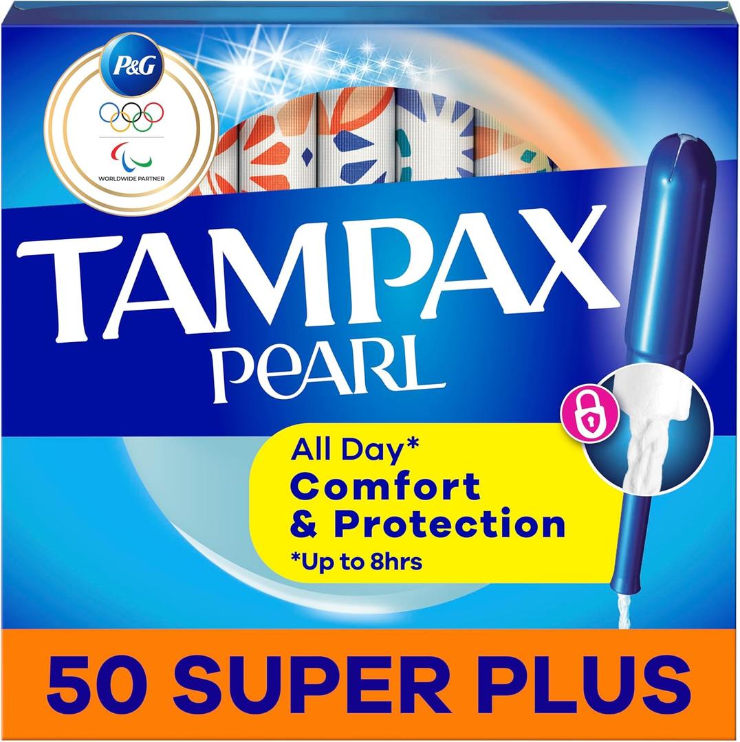 Tampax Pearl Tampons for Women, with LeakGuard Braid, Super Plus Absorbency, Unscented, 50 Count