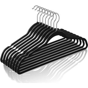 Hangers 50 Pack,Ultra-Thin Plastic Clothes Hangers (17.7 Inch) - Space-Saving Slim Hangers with Non-Slip Grooves for Wardrobe, Closet & Dorm Organization(Black)