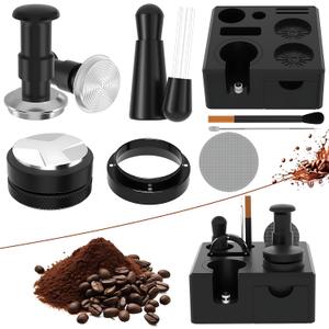 8 PCS Espresso Accessories Kit, 51mm Espresso Tamper, Includes WDT Tool, Tamping Station, Dosing Funnel, Distributor, Puck Screen, Stirrer, Brush, Latte Art Pen, Barista Kit
