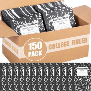 Fainne 150 Pack A5 Composition Notebooks Bulk Marble Cover Composition Notebooks College Notebooks Wide Ruled Notebooks for Students Classroom Office School Supplies(Black)