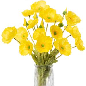 Artificial Poppies, Yellow Silk Poppies Artificial Flowers - 15x Blooming California Poppy Flower Artificial Plus 5X Buds for Home Decoration, YLYL5