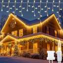 YOUNGAR Icicle Lights Outdoor, 23FT 200 Connectable Icicle Christmas Lights,Warm White Plug in Curtain String Lights for Indoor Wedding Party Holiday Xmas Yard Patio Window Decoration